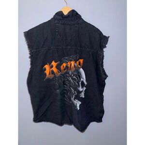Bikers Edge Black Denim Sleeveless Vest 2XL Reno Nevada Skull Flame Graphic